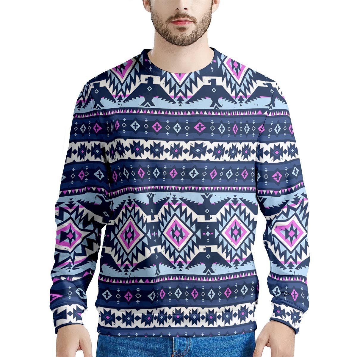 Blue Tribal Aztec Eagles Men's Sweatshirt-grizzshop