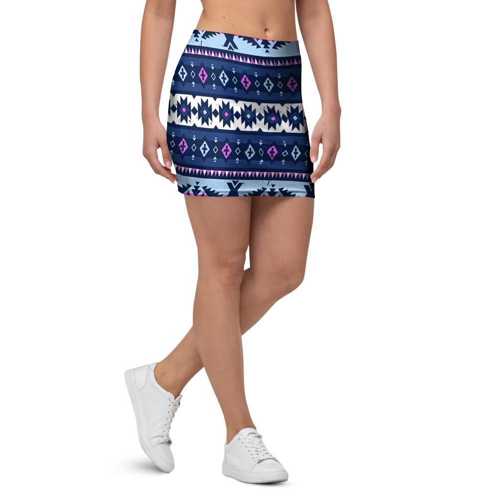 Blue Tribal Aztec Eagles Mini Skirt-grizzshop