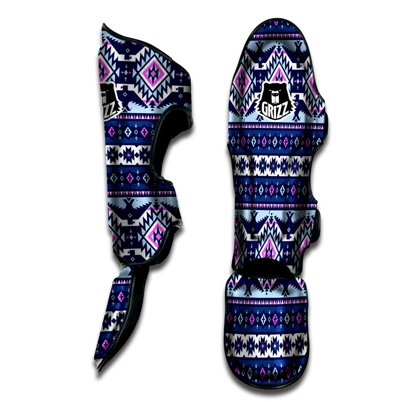 Blue Tribal Aztec Eagles Muay Thai Shin Guard-grizzshop