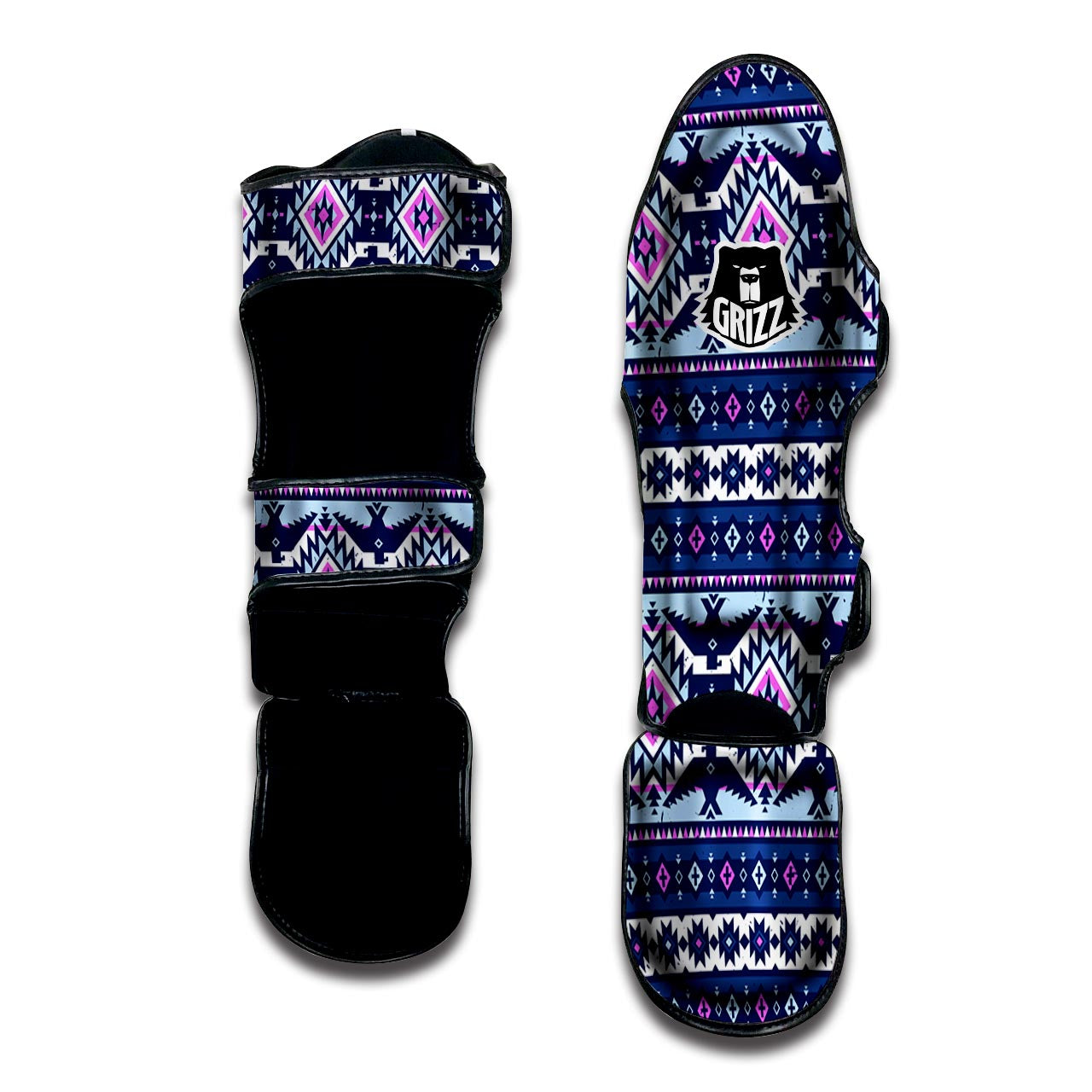 Blue Tribal Aztec Eagles Muay Thai Shin Guard-grizzshop