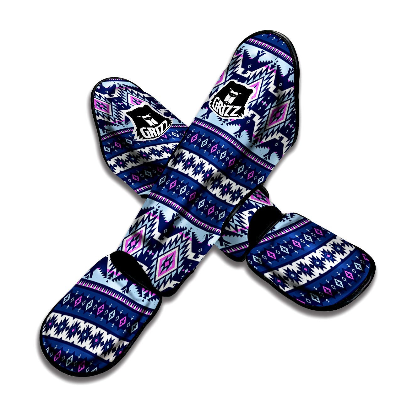 Blue Tribal Aztec Eagles Muay Thai Shin Guard-grizzshop