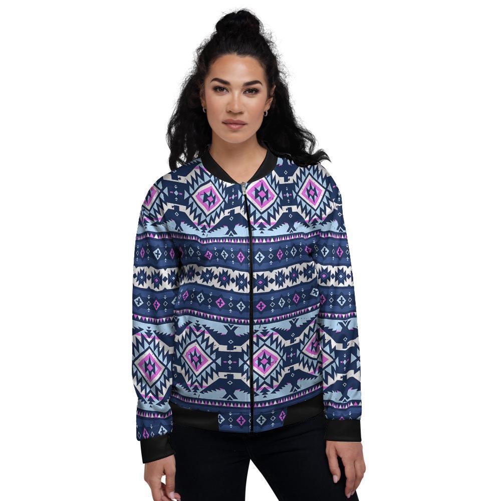 Blue Tribal Aztec Eagles Women's Bomber Jacket-grizzshop