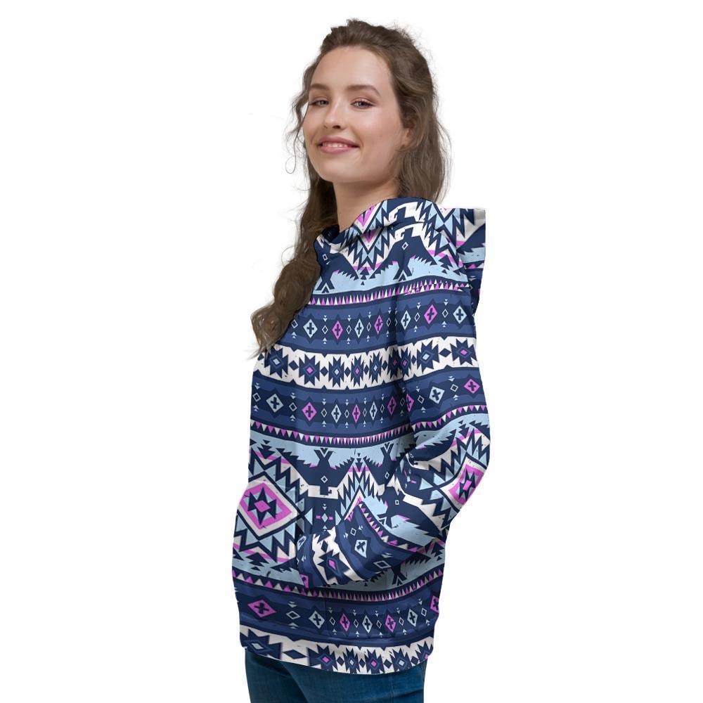 Blue Tribal Aztec Eagles Women's Hoodie-grizzshop