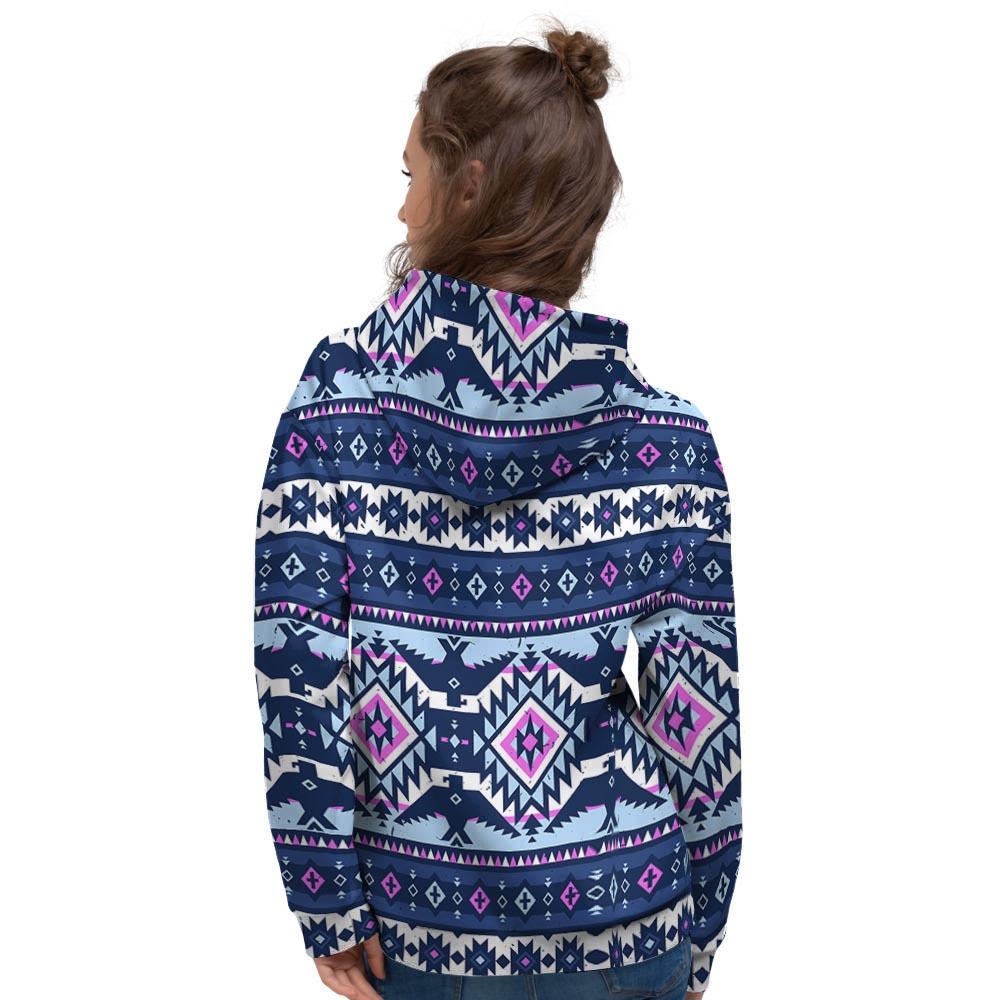 Blue Tribal Aztec Eagles Women's Hoodie-grizzshop