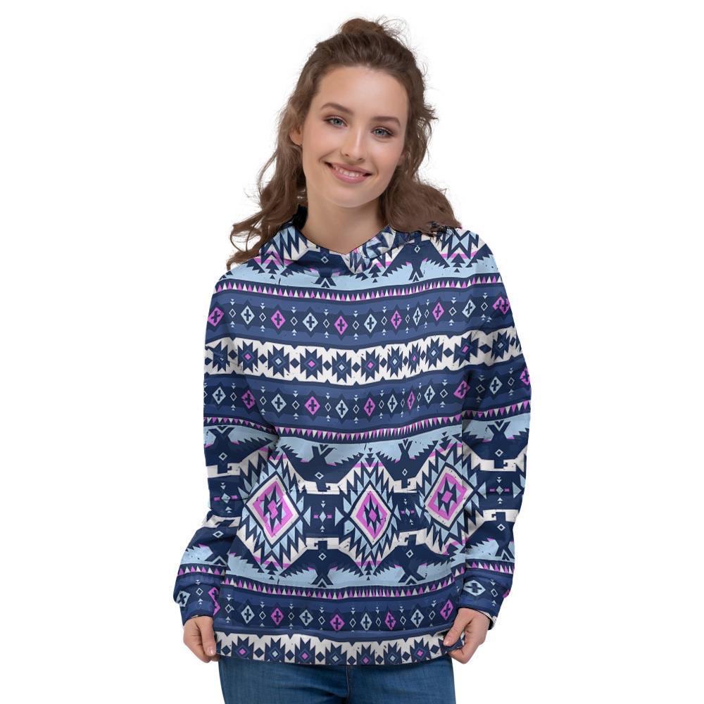 Blue Tribal Aztec Eagles Women's Hoodie-grizzshop