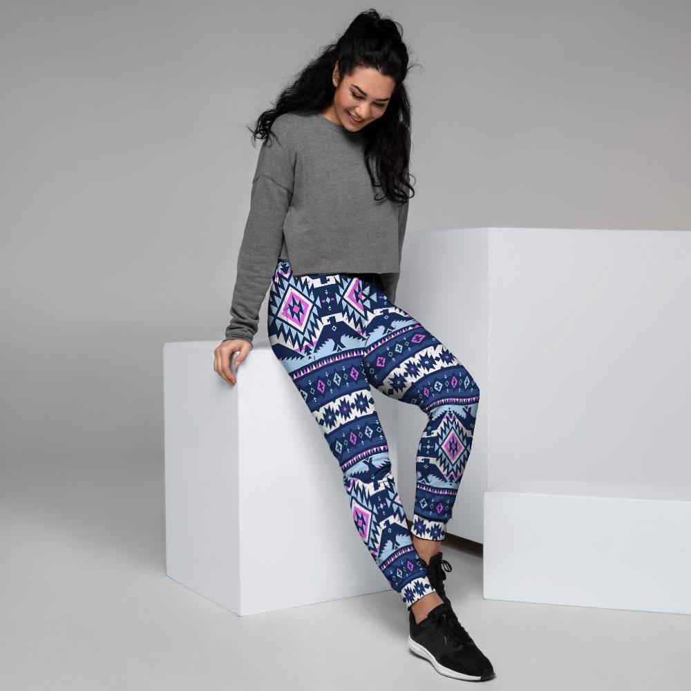 Blue Tribal Aztec Eagles Women's Joggers-grizzshop