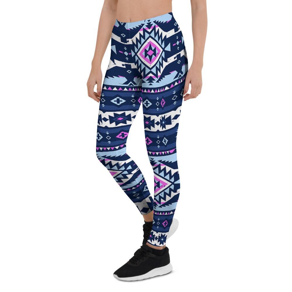 Blue Tribal Aztec Eagles Women's Leggings-grizzshop