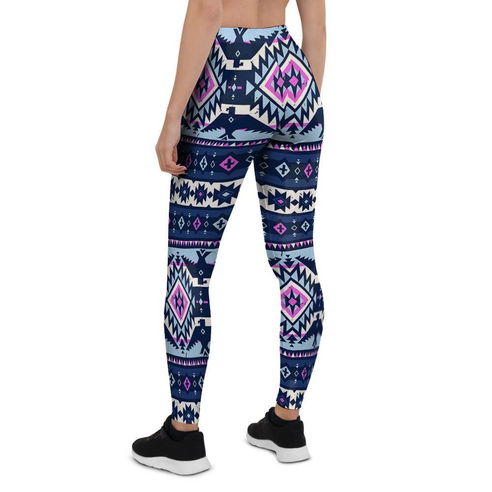 Blue Tribal Aztec Eagles Women's Leggings-grizzshop