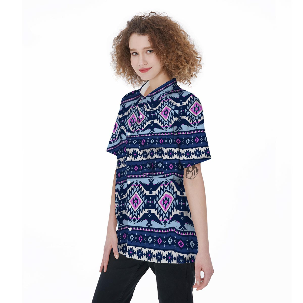 Blue Tribal Aztec Eagles Women's Short Sleeve Shirts-grizzshop