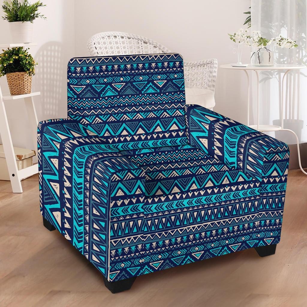 Blue Tribal Aztec Hand Drawn Armchair Cover-grizzshop