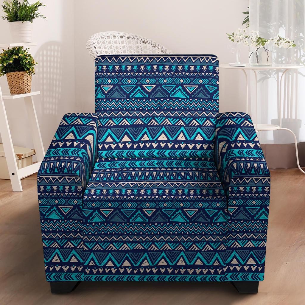 Blue Tribal Aztec Hand Drawn Armchair Cover-grizzshop