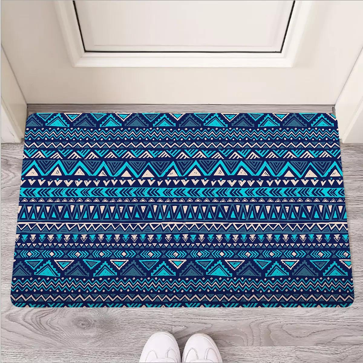 Blue Tribal Aztec Hand Drawn Door Mat-grizzshop