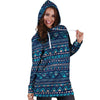 Blue Tribal Aztec Hand Drawn Hoodie Dress-grizzshop