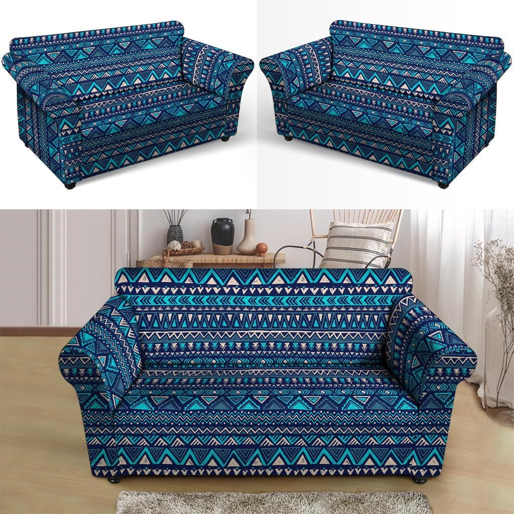 Blue Tribal Aztec Hand Drawn Loveseat Cover-grizzshop