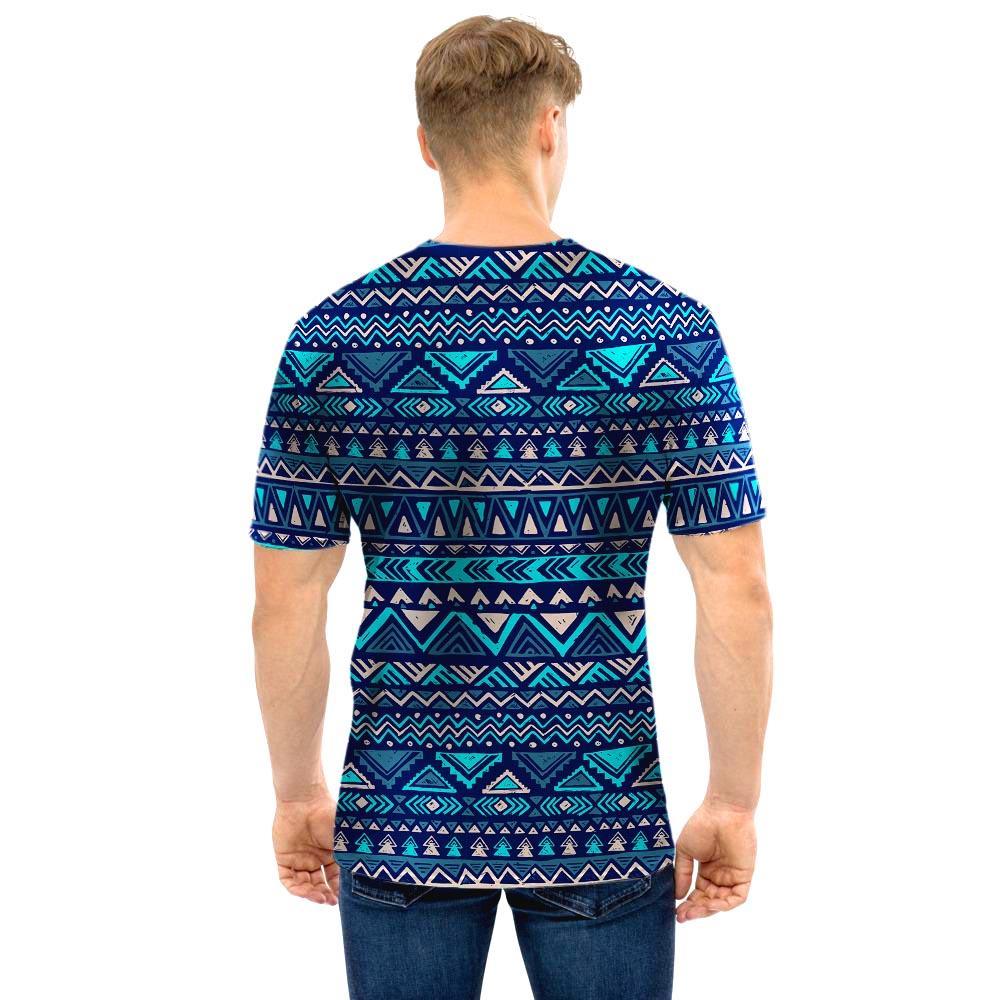 Blue Tribal Aztec Hand Drawn Men T Shirt-grizzshop