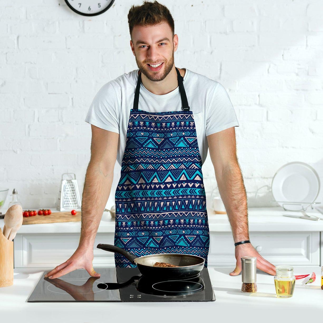 Blue Tribal Aztec Hand Drawn Men's Apron-grizzshop