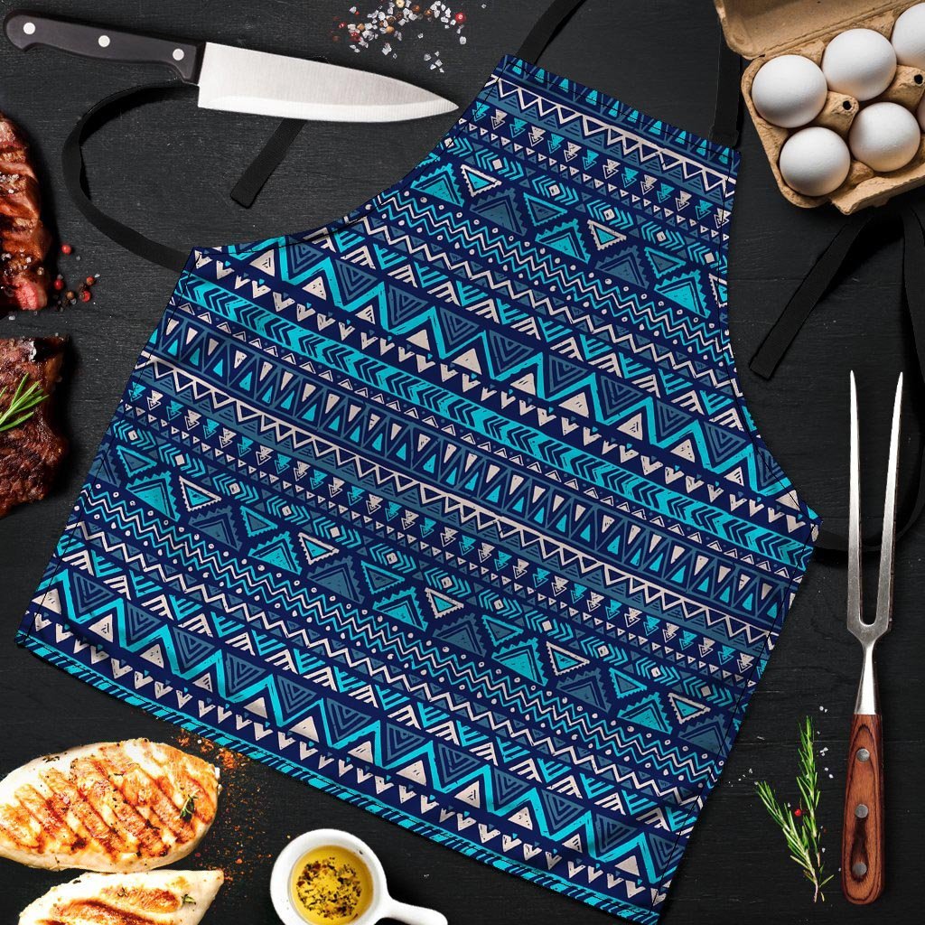 Blue Tribal Aztec Hand Drawn Men's Apron-grizzshop