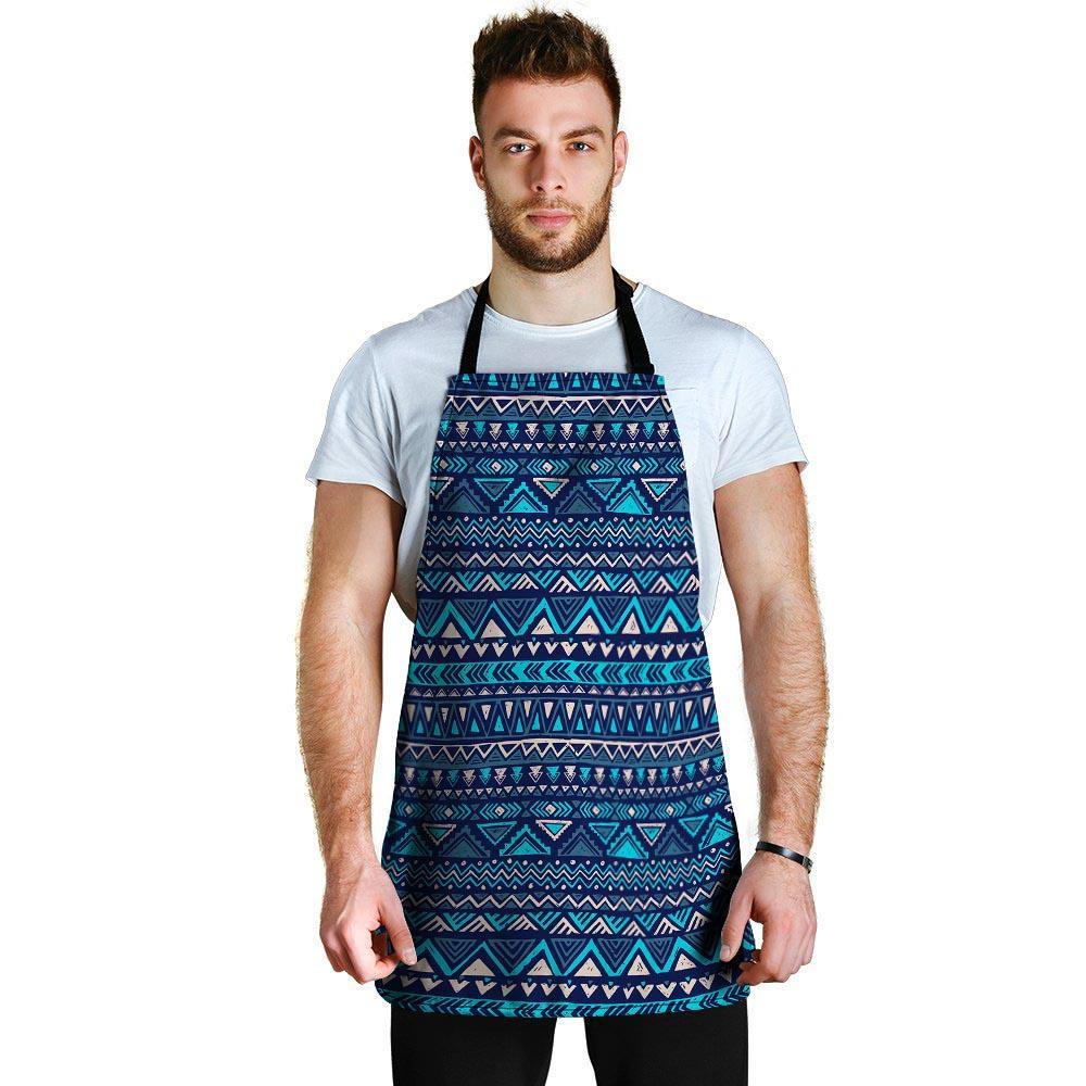 Blue Tribal Aztec Hand Drawn Men's Apron-grizzshop