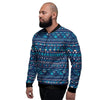 Blue Tribal Aztec Hand Drawn Men's Bomber Jacket-grizzshop