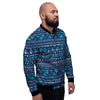 Blue Tribal Aztec Hand Drawn Men's Bomber Jacket-grizzshop