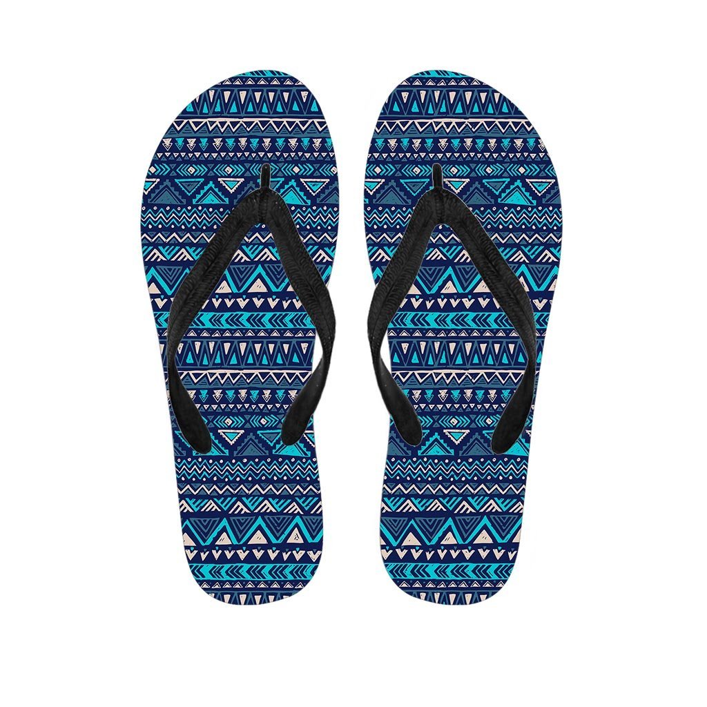 Blue Tribal Aztec Hand Drawn Men's Flip Flops-grizzshop