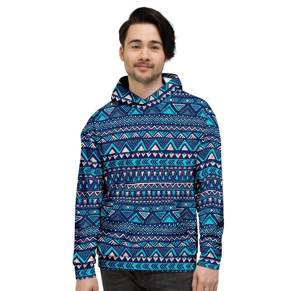 Blue Tribal Aztec Hand Drawn Men's Hoodie-grizzshop