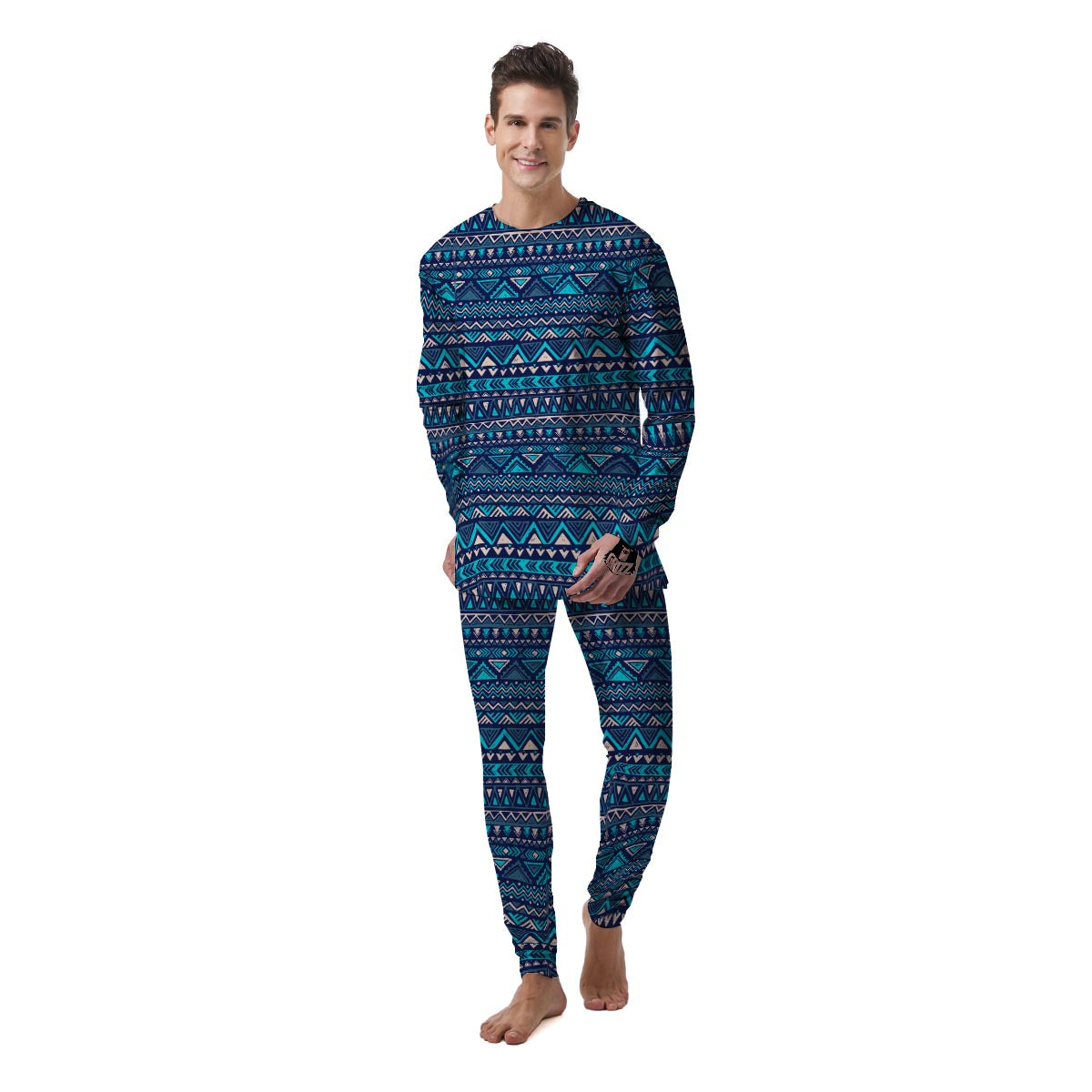 Blue Tribal Aztec Hand Drawn Men's Pajamas-grizzshop