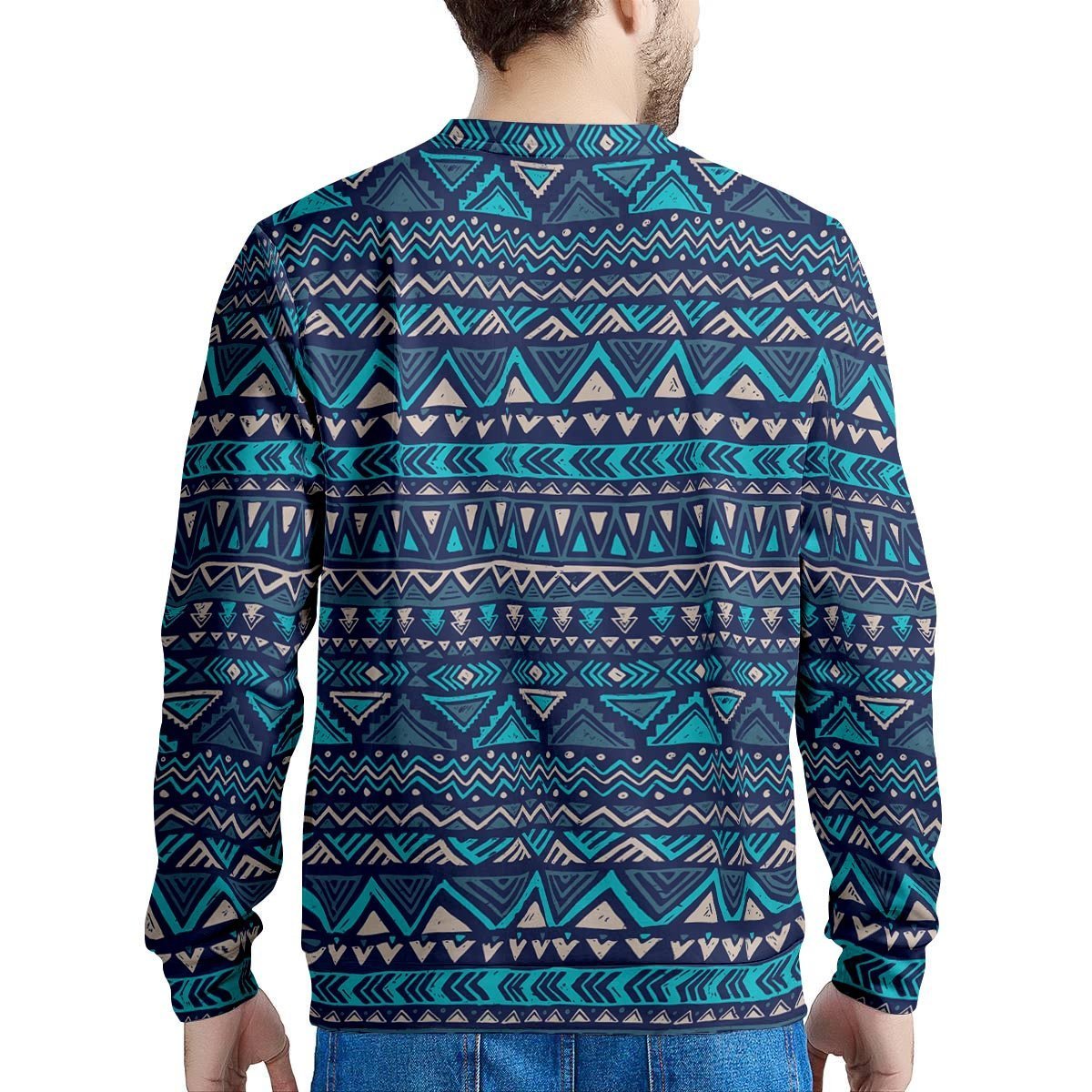 Blue Tribal Aztec Hand Drawn Men's Sweatshirt-grizzshop