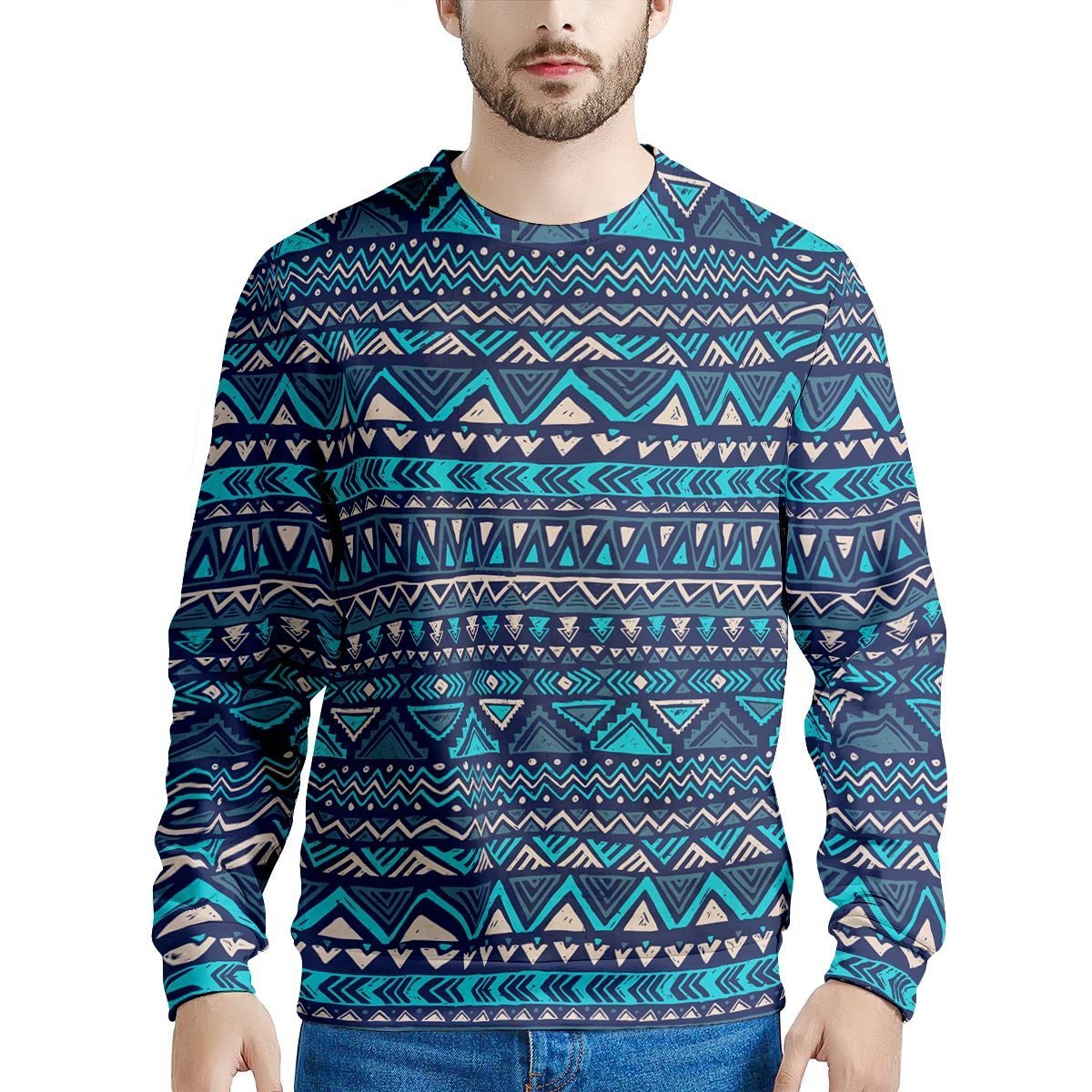 Blue Tribal Aztec Hand Drawn Men's Sweatshirt-grizzshop