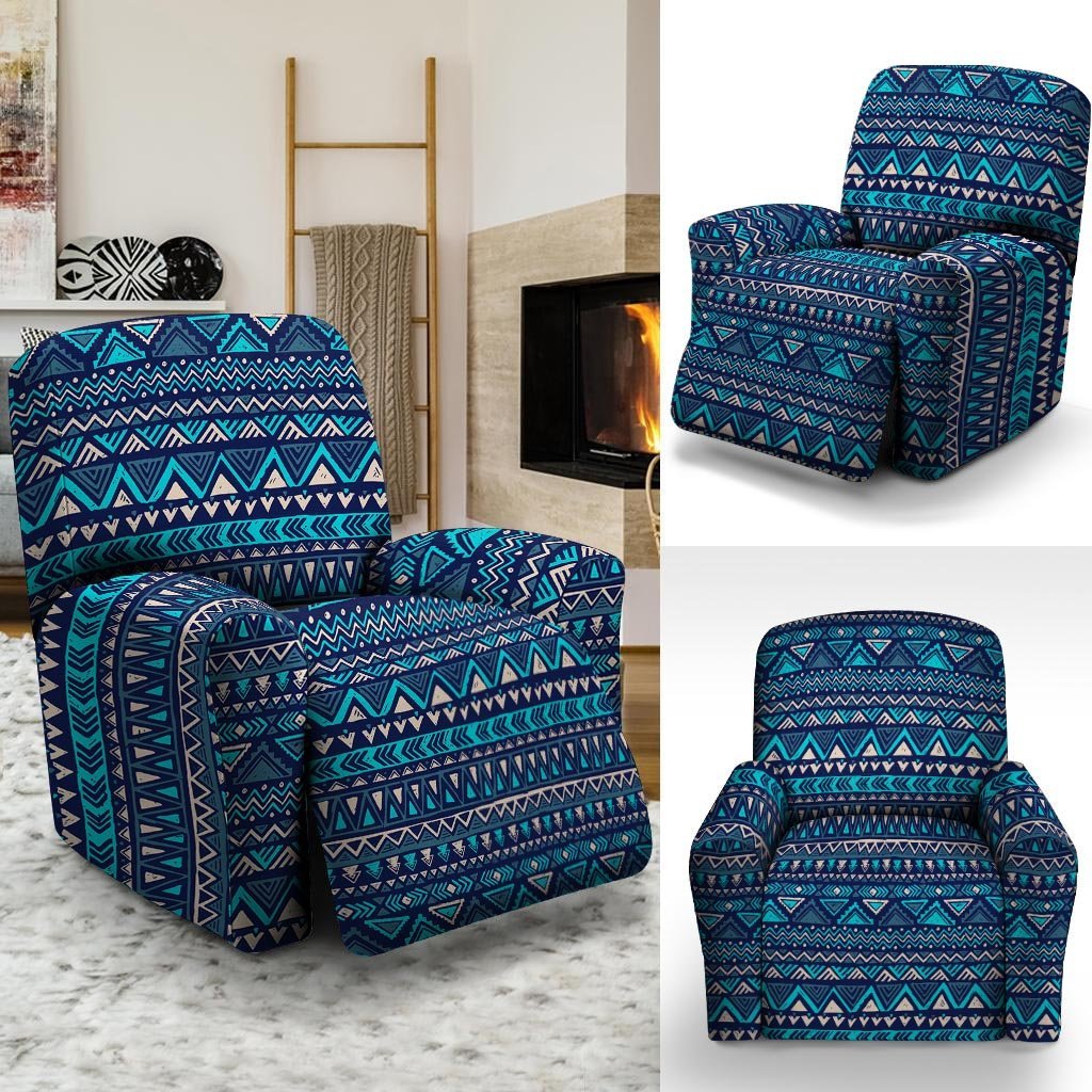 Blue Tribal Aztec Hand Drawn Recliner Cover-grizzshop