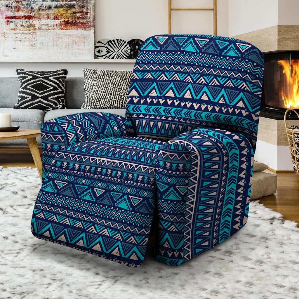 Blue Tribal Aztec Hand Drawn Recliner Cover-grizzshop