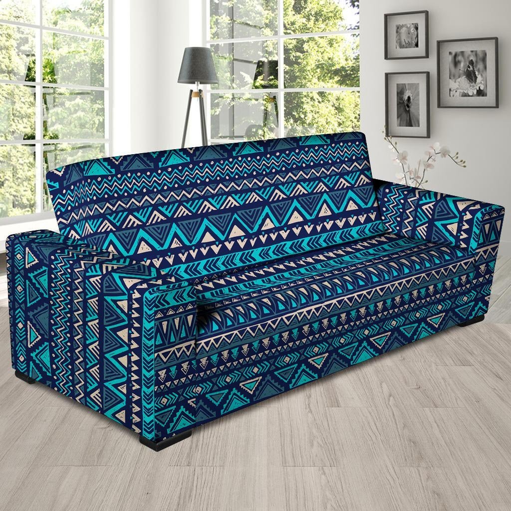 Blue Tribal Aztec Hand Drawn Sofa Cover-grizzshop