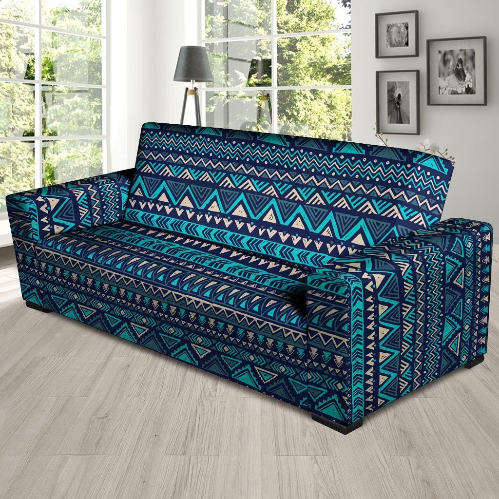 Blue Tribal Aztec Hand Drawn Sofa Cover-grizzshop