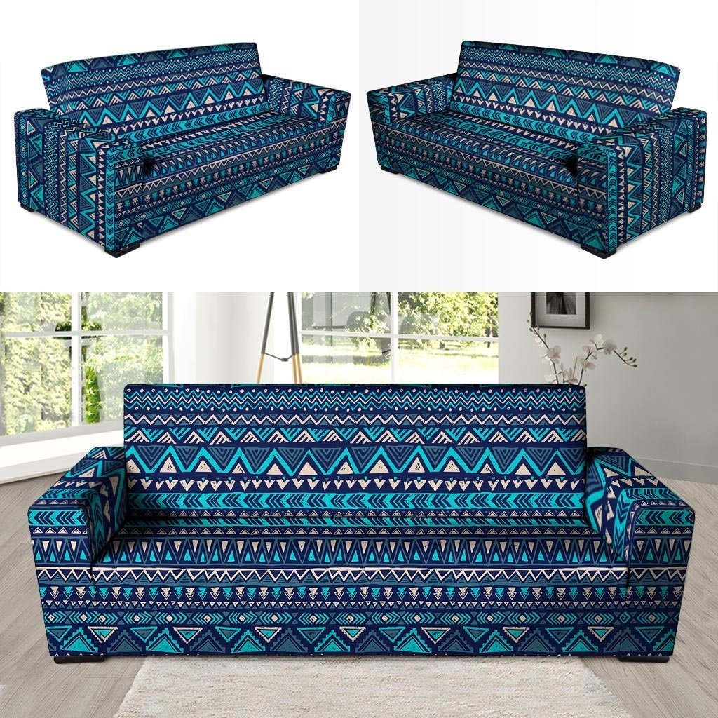 Blue Tribal Aztec Hand Drawn Sofa Cover-grizzshop