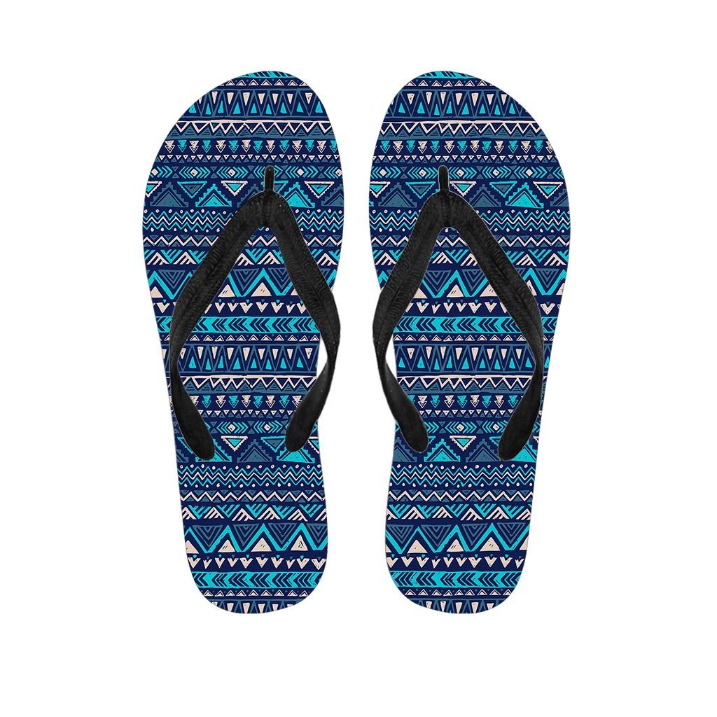 Blue Tribal Aztec Hand Drawn Women's Flip Flops-grizzshop