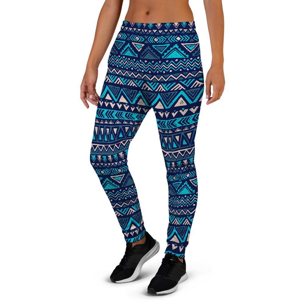 Blue Tribal Aztec Hand Drawn Women's Joggers-grizzshop