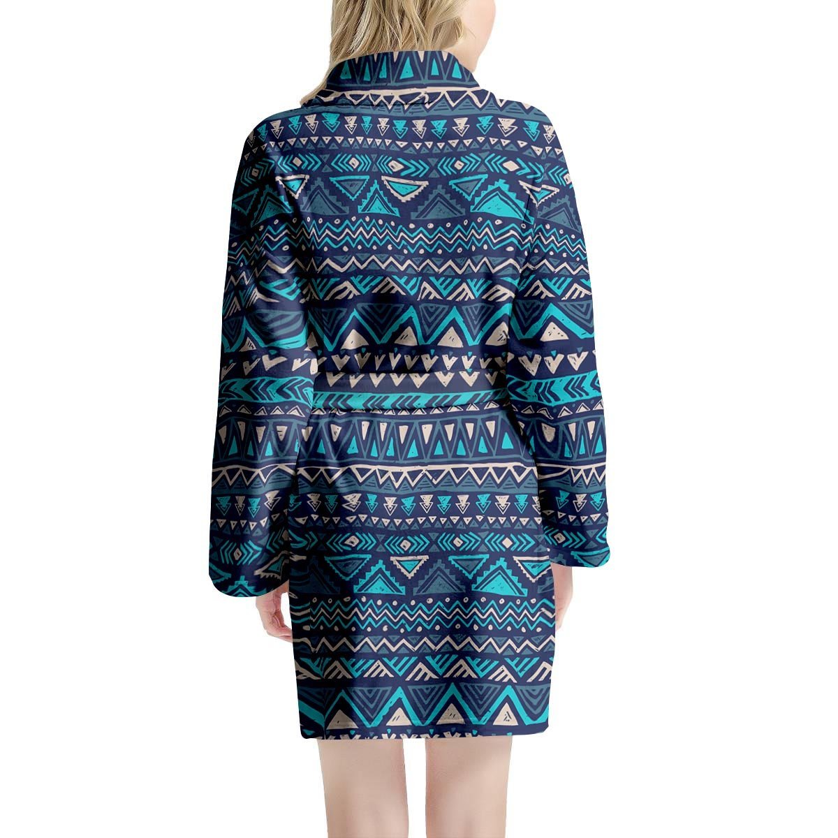 Blue Tribal Aztec Hand Drawn Women's Robe-grizzshop