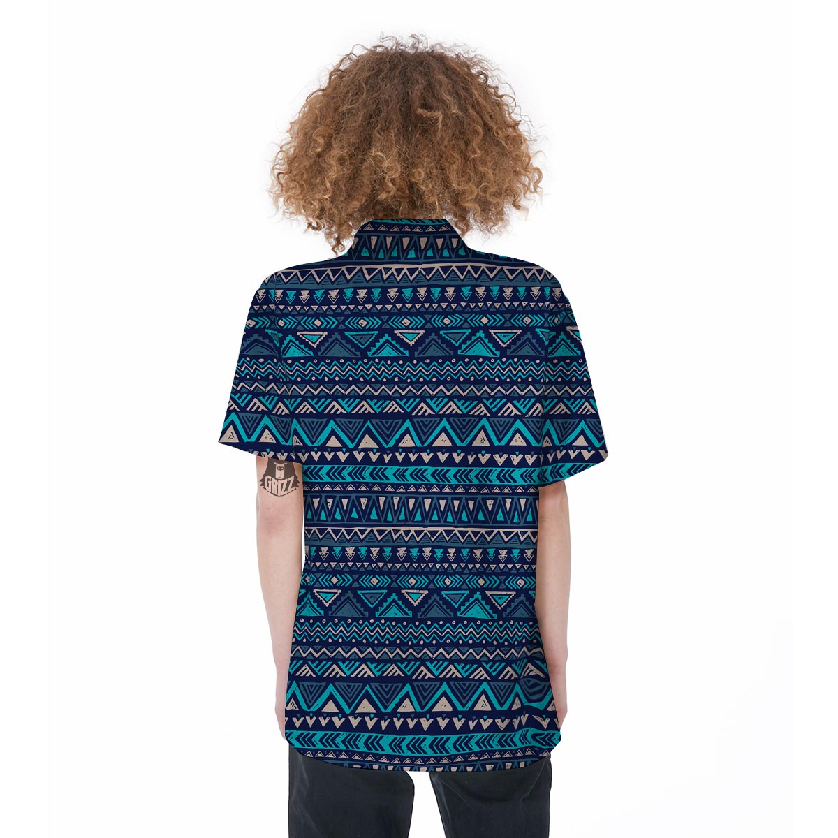 Blue Tribal Aztec Hand Drawn Women's Short Sleeve Shirts-grizzshop