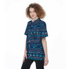 Blue Tribal Aztec Hand Drawn Women's Short Sleeve Shirts-grizzshop