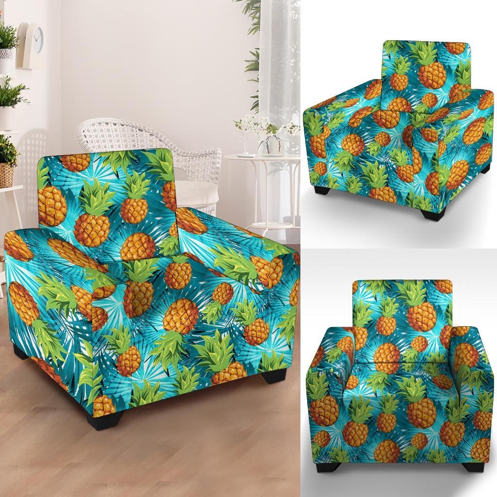 Blue Tropical Hawaiian Pineapple Print Armchair Cover-grizzshop