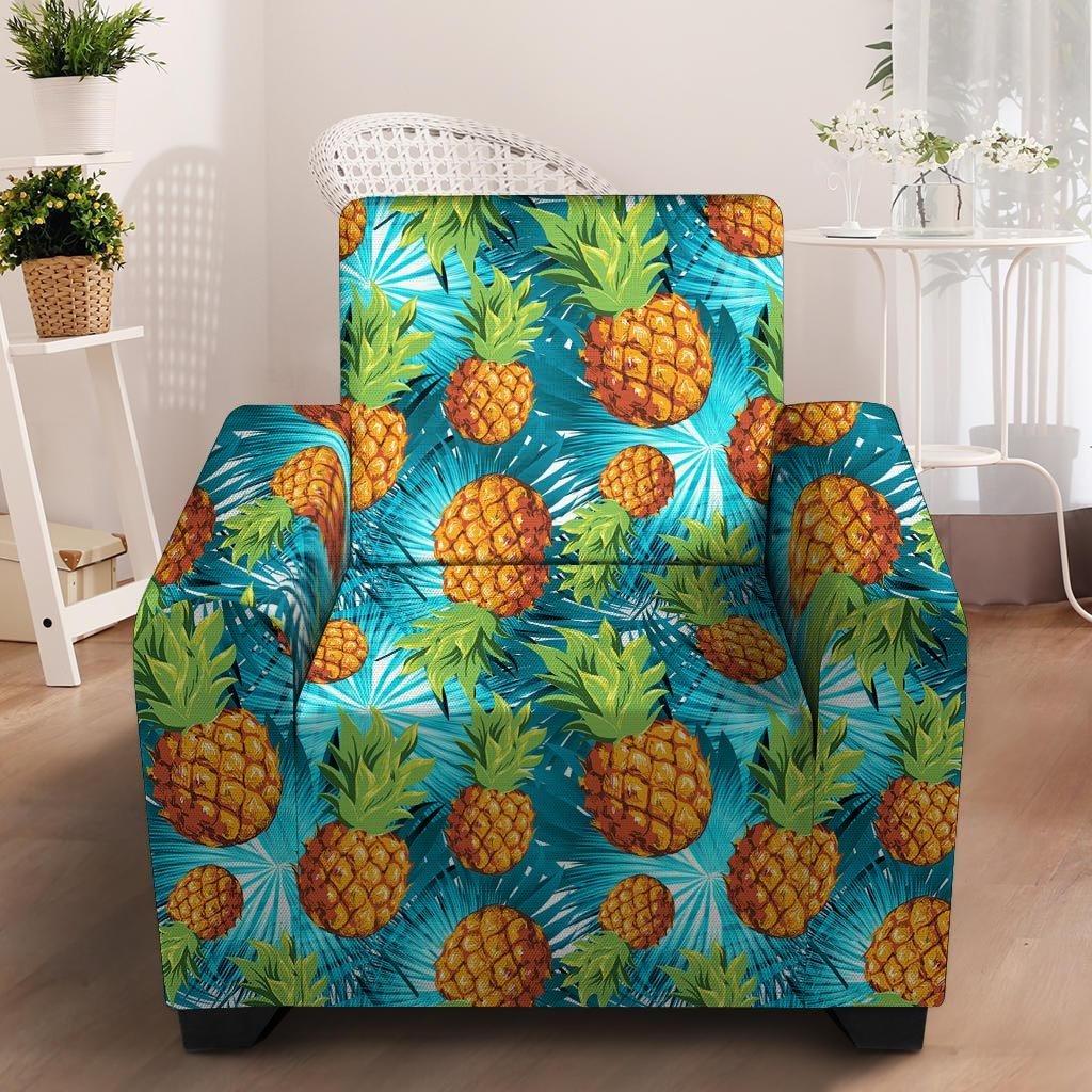 Blue Tropical Hawaiian Pineapple Print Armchair Cover-grizzshop