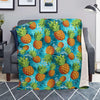 Blue Tropical Hawaiian Pineapple Print Blanket-grizzshop