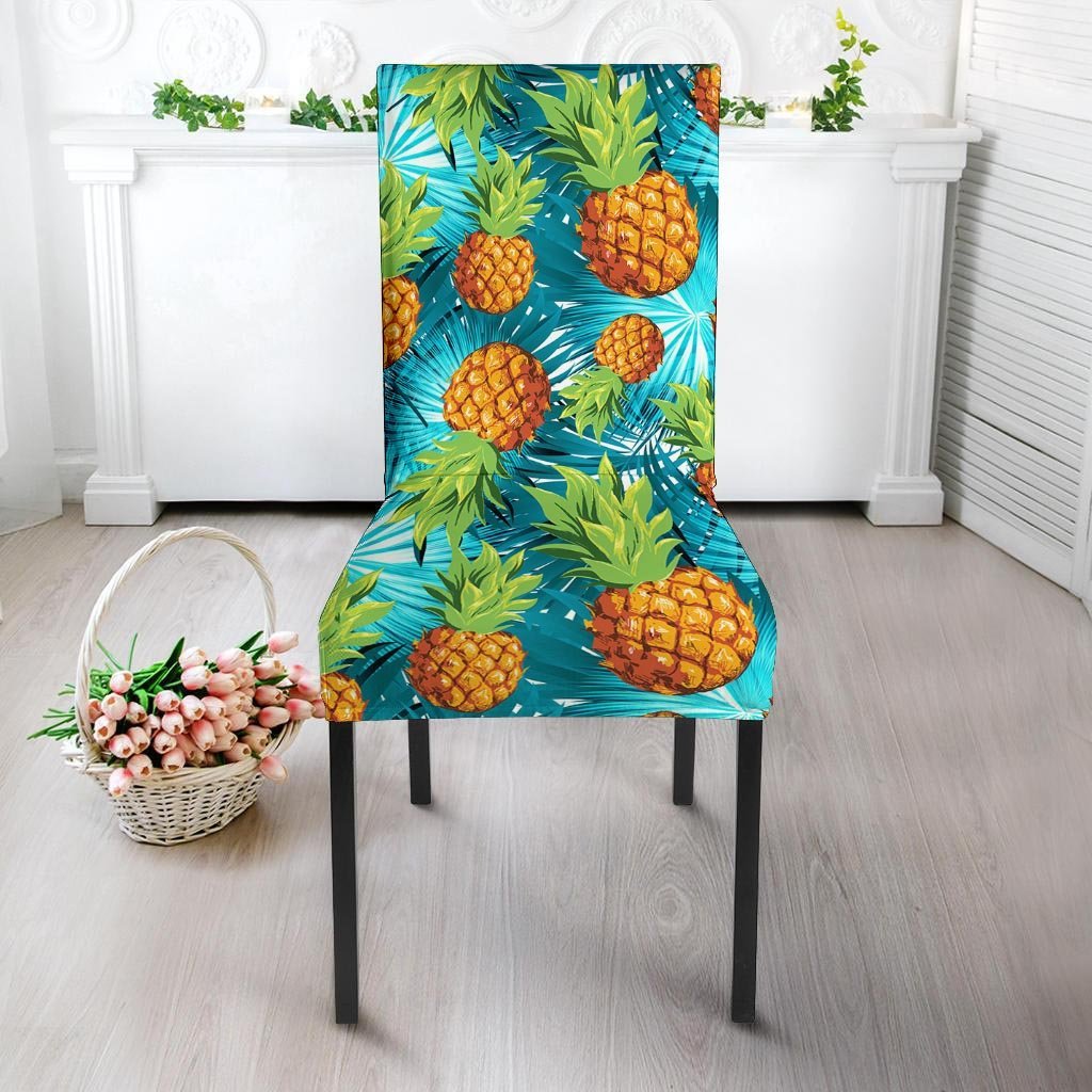 Blue Tropical Hawaiian Pineapple Print Chair Cover-grizzshop