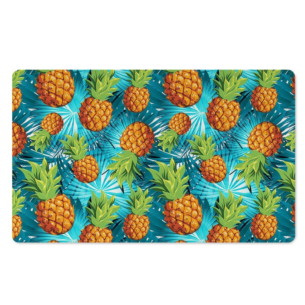 Blue Tropical Hawaiian Pineapple Print Door Mat-grizzshop