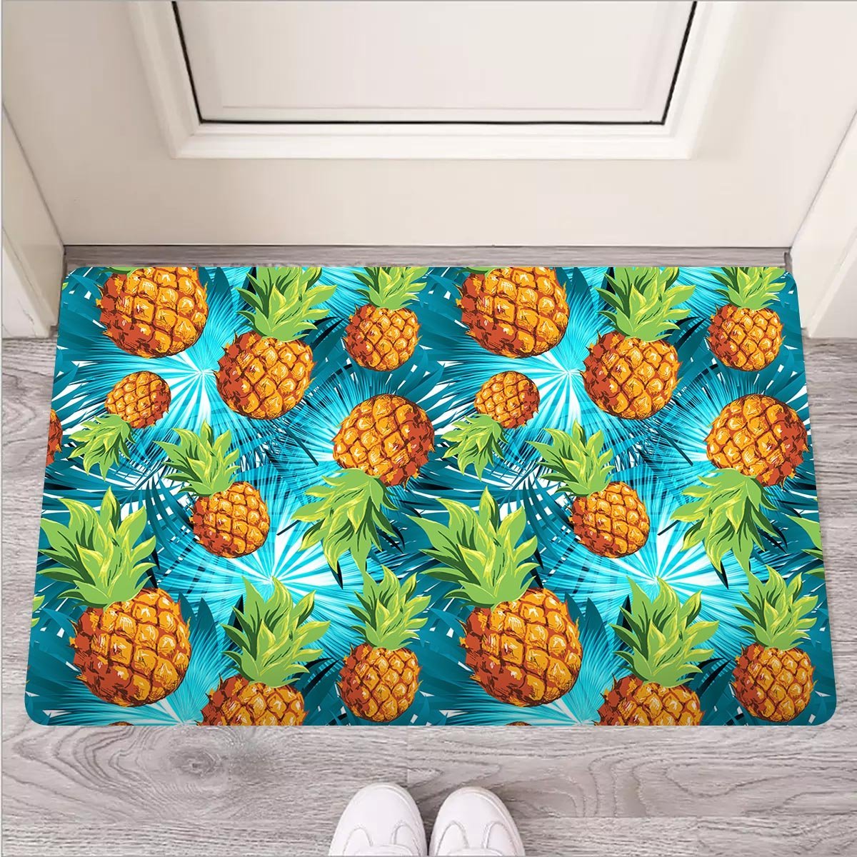 Blue Tropical Hawaiian Pineapple Print Door Mat-grizzshop