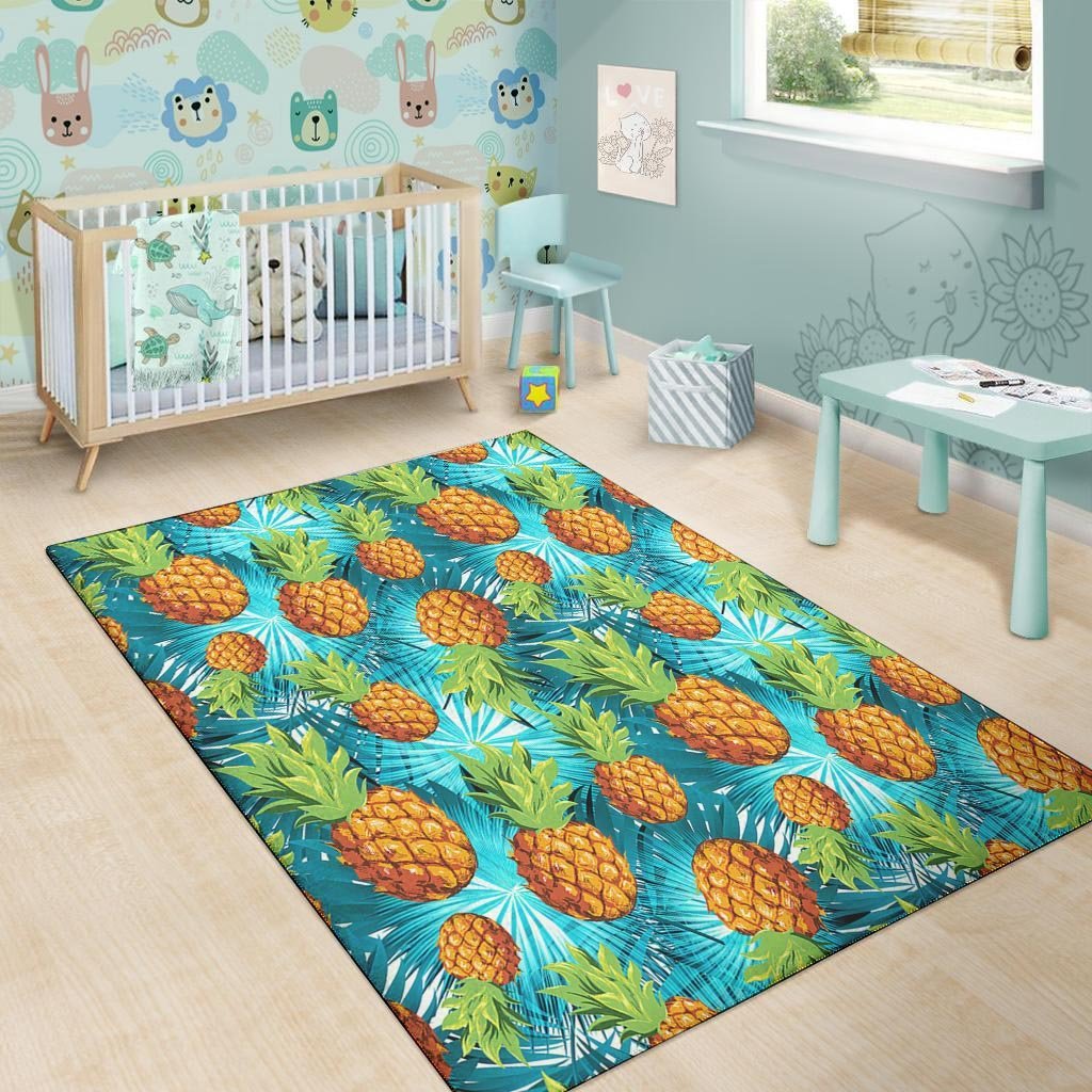 Blue Tropical Hawaiian Pineapple Print Floor Mat-grizzshop