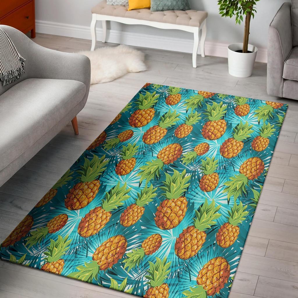 Blue Tropical Hawaiian Pineapple Print Floor Mat-grizzshop