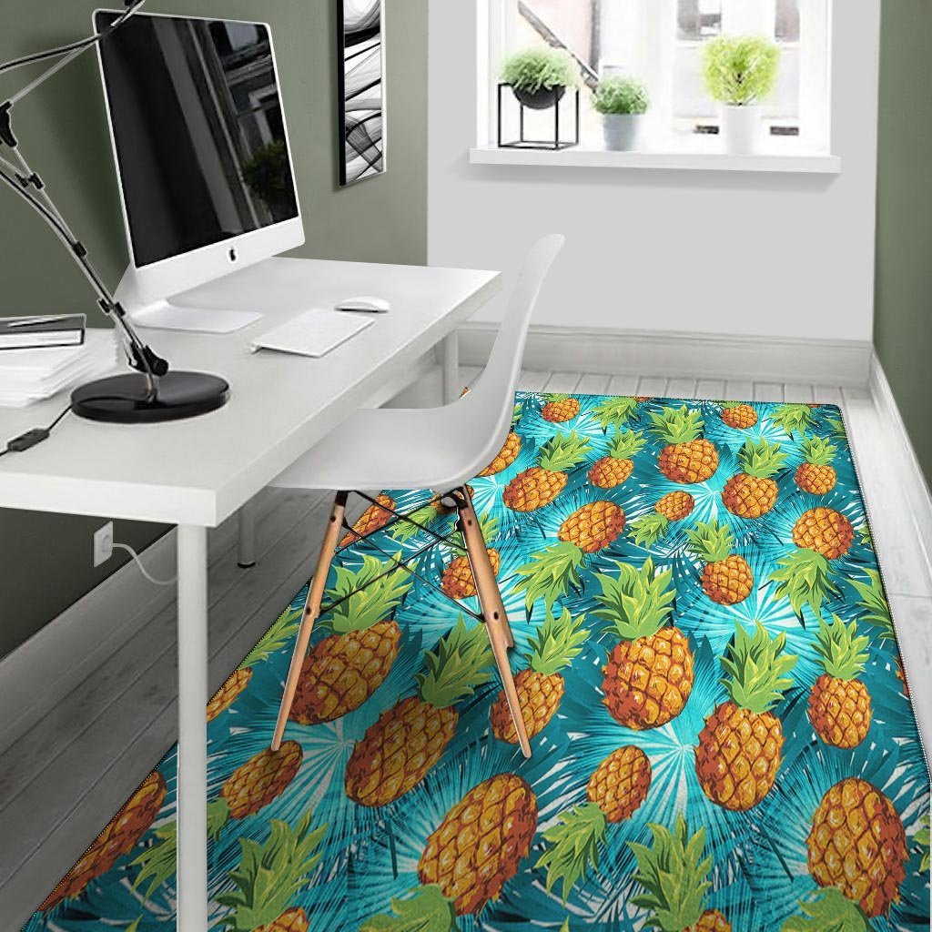 Blue Tropical Hawaiian Pineapple Print Floor Mat-grizzshop