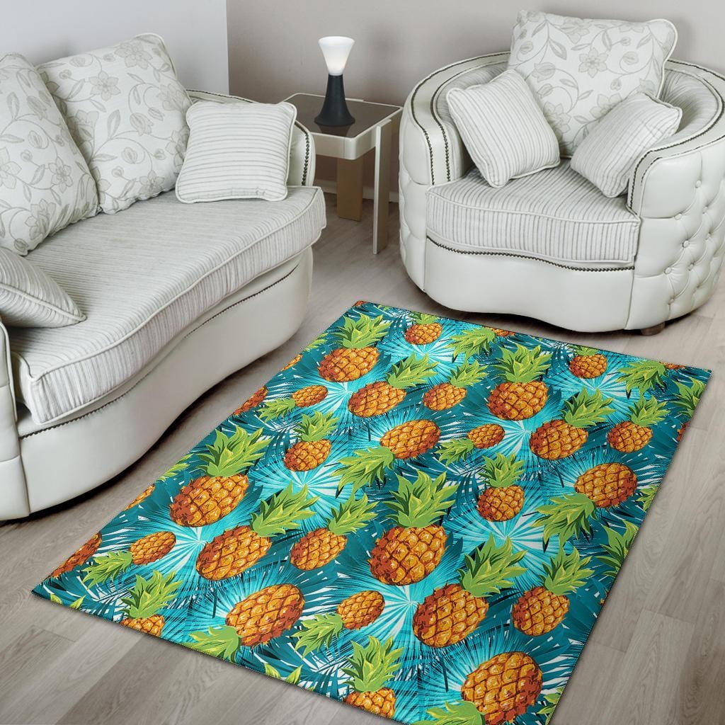 Blue Tropical Hawaiian Pineapple Print Floor Mat-grizzshop