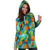 Blue Tropical Hawaiian Pineapple Print Hoodie Dress-grizzshop